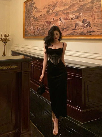 Sheath Spaghetti Straps Black Lace Date Night Dress Prom Dresses Birthday Party Outfit SD892